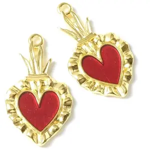 Perles Corner Pendentif Ex-Voto Coeur Émaillé Rouge Doré à l'or fin 24KVendu parscrapmalin