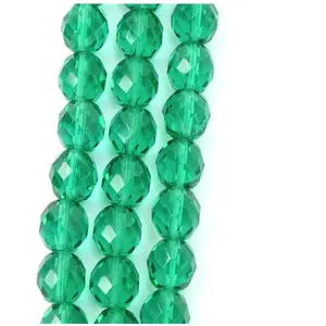 Perles de Bohème sur Fil - Rondes Facettées Vert Turquoise Transparent...