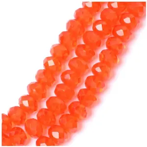 Perles de Bohème sur Fil - Facettées Orange Vif Transparent 6 x 8 mmVendu parscrapmalin