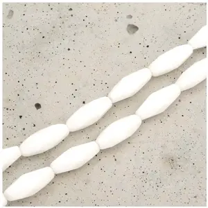 Perles de Bohème sur Fil - Olive 15 x 6 mm Blanc Opaque