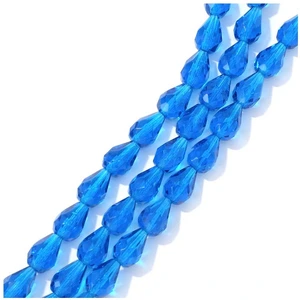 Perles de Bohème sur Fil - Goutte 10 x 7 mm Bleu Électrique Transparen...