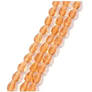 Perles de Bohème sur Fil - Goutte 10 x 7 mm Pêche Transparent pas cher