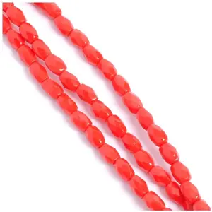 Perles de Bohème sur Fil - Olive Facettée 6 x 4 mm Rouge Opaque
