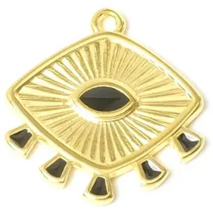 Perles Corner Pendentif Bohème Émail Noir Doré à l'or fin 24K - 2 pcs pas cher