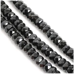 Perles de Bohème sur Fil - Rondelle Facettée Noir Opaque 3 x 6 mm