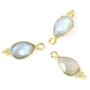 Perles Corner Pendentif Serti Goutte Bohème Labradorite Doré à l'or fin 24KVendu parscrapmalin
