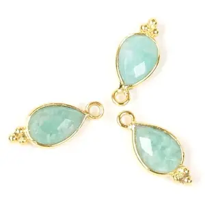 Perles Corner Pendentif Serti Goutte Bohème Amazonite Doré à l'or fin 24K pas cher