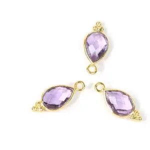 Perles Corner Pendentif Serti Goutte Bohème Améthyste Doré à l'or fin 24KVendu parscrapmalin