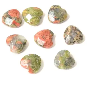 Perles Corner Perle Naturelle Coeur Facetté Unakite - 4 pcs