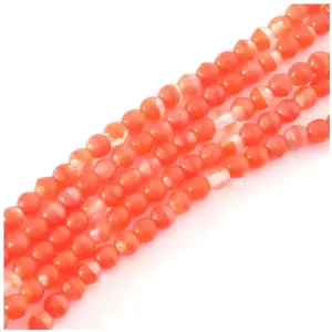 Perles de Bohème sur Fil - Rondes 4 mm Rouge Orangé