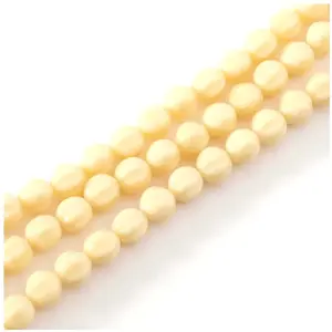 Perles de Bohème sur Fil - Rondes Striées 6 mm Ivoire Opaque