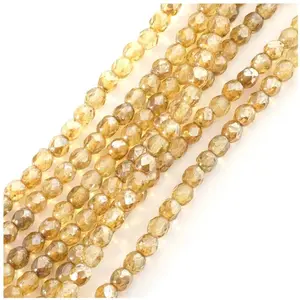Perles de Bohème sur Fil - Rondes Facettées 4 mm Marron Doré