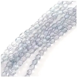 Perles de Bohème sur Fil - Rondes Facettées 4 mm Bleu Gris pas cher