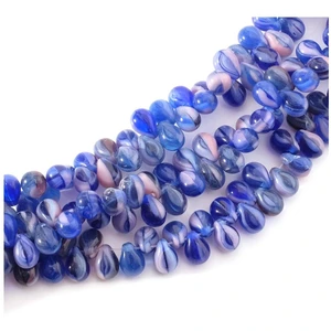 Perles de Bohème sur Fil - Goutte 5 x 7 mm Bleu Marbré RoseVendu parscrapmalin