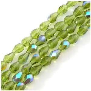 Perles de Bohème sur Fil - Goutte 8 x 6 mm Vert Irisé AB pas cher