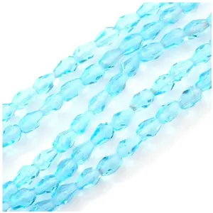 Perles de Bohème sur Fil - Goutte 7 x 5 mm Bleu Transparent