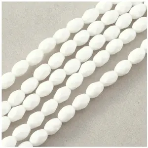 Perles de Bohème sur Fil - Olive Facettée 7 x 5 mm Blanc Opaque