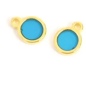 Perles Corner Pendentif Rond Vitrail Turquoise Doré à l'or fin 24K - 2 pcsVendu parscrapmalin