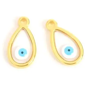 Perles Corner Pendentif Goutte  il Émaillé Transparent Doré à l'or fin 24K - 2 pcs