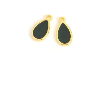 Perles Corner Pendentif Goutte Vitrail Noir Doré à l'or fin 24K - 2 pcs