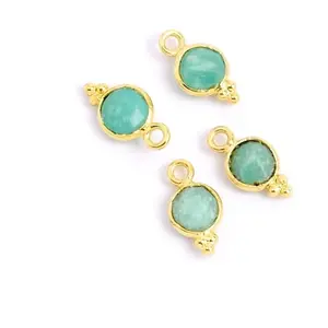 Perles Corner Pendentif Serti Bohème Rond 6 mm Amazonite Doré à l'or fin 24KVendu parscrapmalin