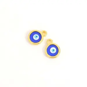 Perles Corner Pendentif Rond Vitrail  il émail bleu Doré à l'or fin 24K - 2 pcsVendu parscrapmalin