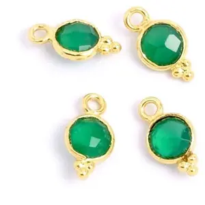 Perles Corner Pendentif Serti Bohème Rond 6 mm Onyx Vert Doré à l'or fin 24KVendu parscrapmalin