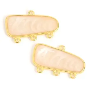 Perles Corner Pendentif Chandelier Rectangle Émaillé Nacré Doré à l'or fin 24KVendu parscrapmalin