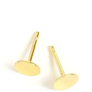 Perles Corner Clou d'oreille Plateau Rond 6 mm à coller Doré à l'or fin 24K - 4 pcs