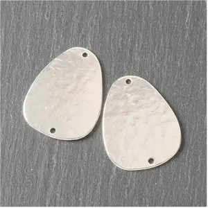 Perles Corner Connecteur Galet Texture Granite Argenté 925 - 2 pcs