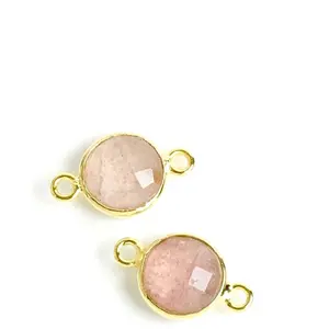 Connecteur Serti Rond 8 mm de Quartz Fraise Doré à l'or fin 24KVendu parscrapmalin