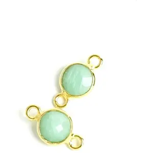 Perles Corner Connecteur Serti Rond 6 mm Amazonite Doré à l'or fin 24KVendu parscrapmalin