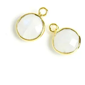 Perles Corner Pendentif Serti Rond 8 mm Pierre de Lune Doré à l'or fin 24KVendu parscrapmalin
