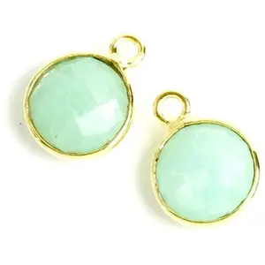 Perles Corner Pendentif Serti Rond 8 mm Amazonite Doré à l'or fin 24KVendu parscrapmalin