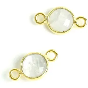 Perles Corner Connecteur Serti Rond 6 mm Pierre de Lune Doré à l'or fin 24KVendu parscrapmalin
