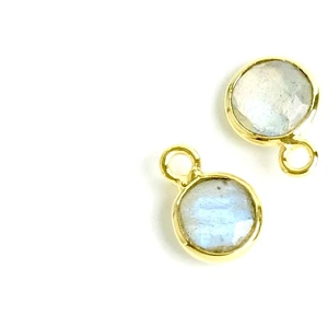 Perles Corner Pendentif Serti Rond 6 mm Labradorite Doré à l'or fin 24KVendu parscrapmalin