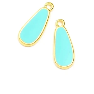 Perles Corner Pendentif Goutte Doré à l'or fin 24K Émaillé Turquoise - 2 pcs