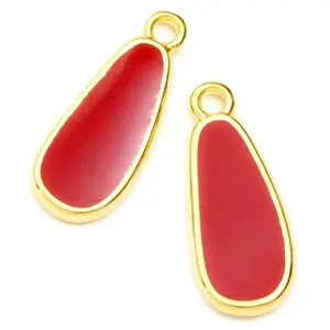 Perles Corner Pendentif Goutte Doré à l'or fin 24K Émaillé Bordeaux - 2 pcs