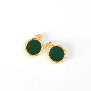 Pendentif Rond Doré à l'or fin 24K 9 x 12 mm Émaillé Vert émeraude - 2...