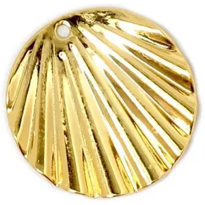 Perles Corner Pendentif Rond Ondulé Doré à l'or fin 24K - 2 pcs