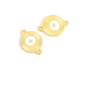 Perles Corner Connecteur Rond Étoile Émaillé Blanc Doré à l'or fin 24K