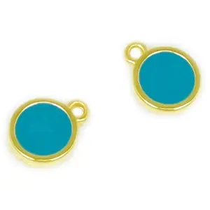 Perles Corner Pendentif Rond Doré à l'or fin 24K Émaillé Bleu Azur - 2 pcsVendu parscrapmalin