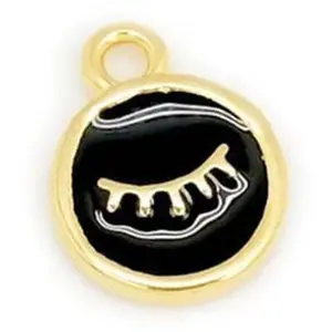 Perles Corner Pendentif  il Rond Émaillé Noir Doré à l'or fin 24 k - 2 pcs pas cher