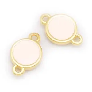 Perles Corner Connecteur Rond Émaillé Rose nude Doré à l'or fin 24K 24 K - 2 pcsVendu parscrapmalin