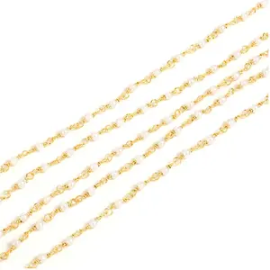 Perles Corner Chaîne Rosaire 25 cm Doré à l'or fin 24K Nacre irrégulière