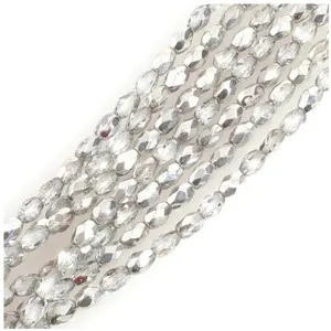 Perles de Bohème sur Fil - Olive Facettée 6 x 4 mm Gris MétalliqueVendu parscrapmalin