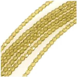 Perles de Bohème sur Fil - Rondes Facettées 4 mm Vert Olive pas cher