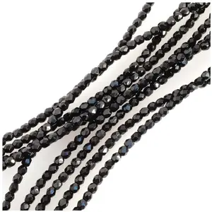 Perles de Bohème sur Fil - Rondes Facettées 3 mm NoirVendu parscrapmalin
