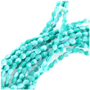 Perles de Bohème sur Fil - Olive Facettée 5 mm Bleu Turquoise Opaque