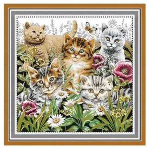GENERIQUE Tissu carré jacquard 48x48 chats(...) - miaou/blanc